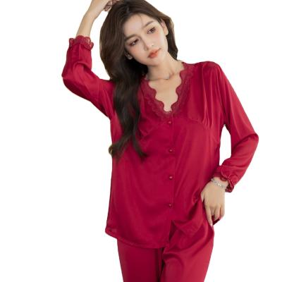 China Dropshipping Other Women's Sleepwear Casual Two Piece Pajamas Loungewear Long Sleeve Cardigan Pants for sale