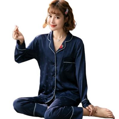 China Dropshipping direct supply women's two-piece suit homewear pajamas cardigan lapel sleepwear breathable long sleeve pants for sale