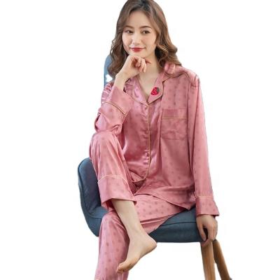 China Dropshipping Women Breathable Lapel Sleepwear Long Sleeve Pants Printed Suit Home Wear Two Piece Pajamas for sale