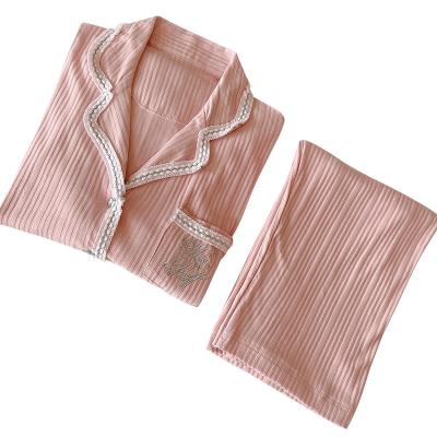 China Dropshipping thermal women's pajamas lapel pajamas two-piece open placket simple long-sleeved pants home service for sale