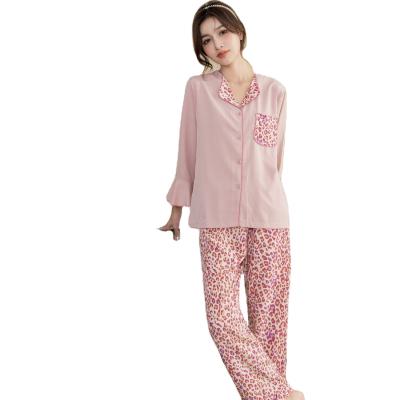 China Dropshipping Women's Two Piece Comfortable Pajamas Loungewear Lapel Cardigan Sleepwear Breathable Long Sleeve Pants for sale