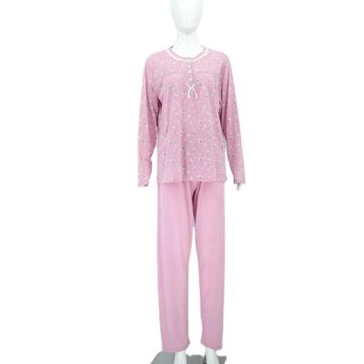 China Wholesale Custom Women's Breathable Pajamas Round Neck Printing Two Piece Sleepwear Long Sleeve Pants Loungewear for sale