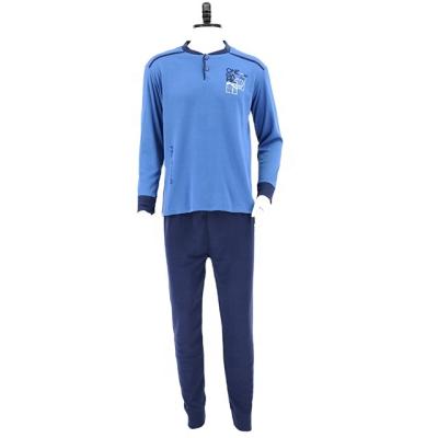 China Factory Custom Sleepwear Men Two Piece Suit Breathable Custom Long Sleeve Pants Around Neck Polyester Pajamas High Quality Lounge Wear for sale