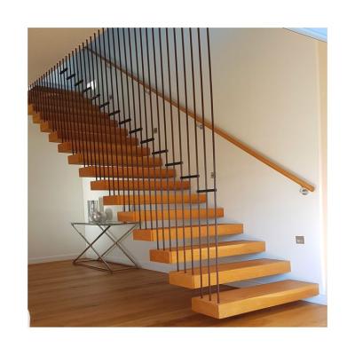 China Modern Floating Straight Wooden Staircase Trappa Oak Wood Stair Tread Stair Treads Floating Staircase for sale