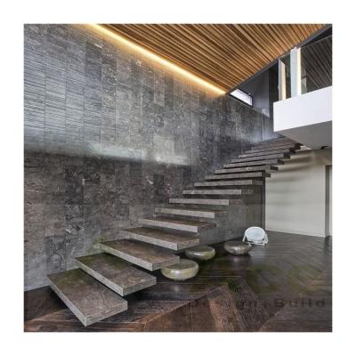 China Modern Carbon Steel Staircase ACE Frameless Glass Terrace Balustrade Floating Straight Staircase For Indoor for sale