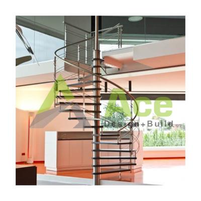 China Modern High Quality Wooden Tread Oak Thailand Railing Spiral Stairs Glass Space Saver for sale