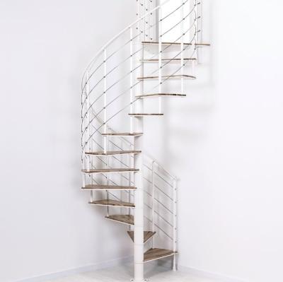 China Modern Wooden Tread Spiral Stairs Stainless Steel Fence Spiral Stairs for Small Spaces for sale