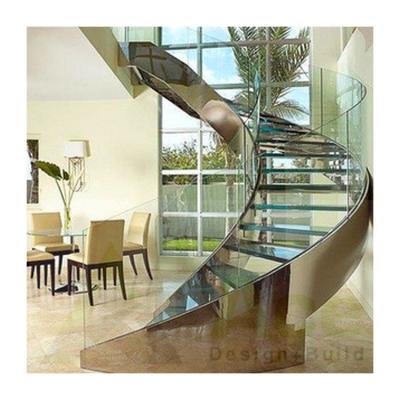 China ACE Modern Factory Price Outside Stairs Curved Wrought Iron Tread With Glass Balustrade for sale