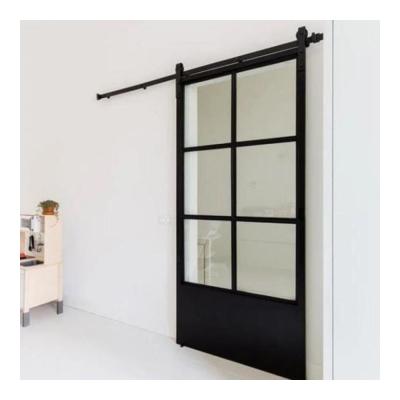 China Sound Insulation European Style Wrought Iron Sliding System Black Color Interior Sliding Barn Door for sale