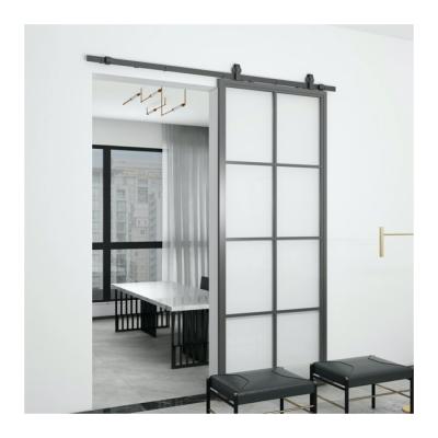 China Professional Sound Insulation Wrought Iron Sliding Barn Door With Small Grilles Design Entry French Barn Door for sale