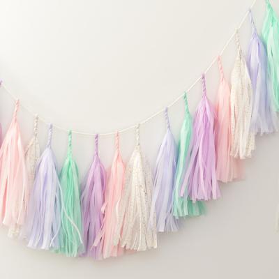 China Wedding 15pcs/set Pastel Tissue Paper Tassel Garland Unicorn Macaron Party DecorBaby Shower Pastel Color Birthday Festival Decoration Rainbow for sale