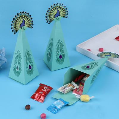 China Handmade Wholesale Cheap Party Favor Decoration Invitation Card Peacock Paper Candy Gift Box for sale