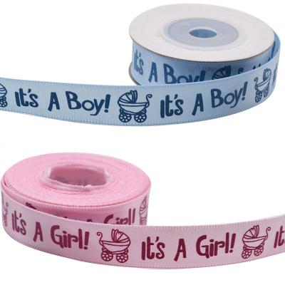 China Chandelier it's a boy/girl 10 yards printing ribbon polyester baby birthday gift decoration ribbon for sale