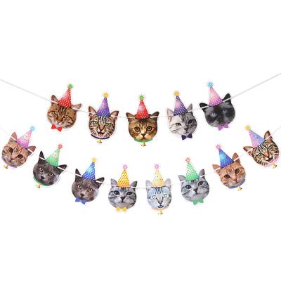 China Lovely Colorful Party Cat Pull Flags Animal Kit Pet Birthday Decoration Theme Cat Face Paper Banner for sale