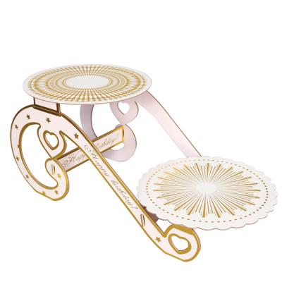 China Gold Silver Stand Wedding Sustainable Cake Stand Tray Cake Tools Paper 2 Tier Cake Stand Decorating Kids Gift Party for sale