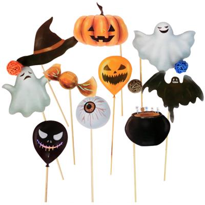 China Halloween Photo Paper Booth Props Halloween Props Pumpkin Ghost Lips Skull Glass Magician Hat Spider Mask Pose Sign Kit for sale