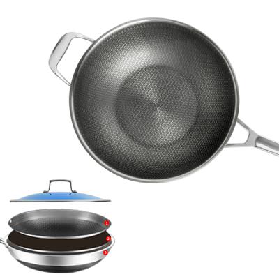 China Durable 316 SS Electric Induction Honeycomb Stainless Steel Non-Stick Wok With Lid for sale