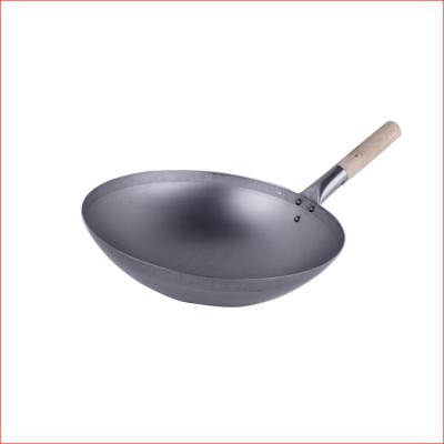 China Chinese Wooden Handle Single Viable Pan Carbon Steel Material Wok for sale