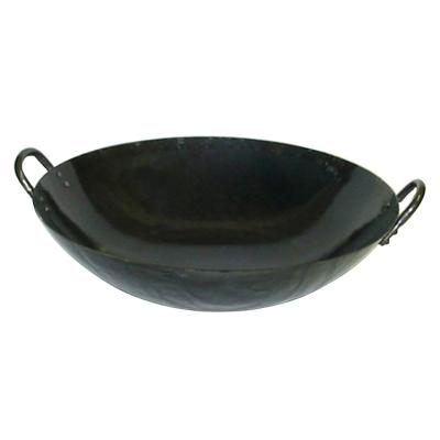 China Durable Practical Black Round Enamel Bottom Carbon Steel Wok With Two Metal Handles for sale