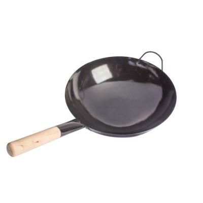 China Sustainable Chinese Commercial Cookware Carbon Steel Enamel Wok With Metal Wood Handles for sale