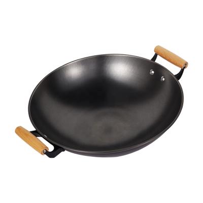 China Good Quality Cast Iron Sustainable Wok With Double Oak Ears With Round Bottom for sale