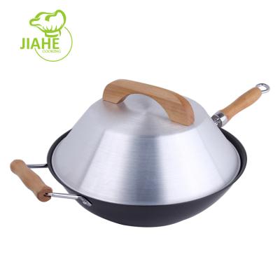 China Best Sustainable Stick Unregulated Carbon Steel Wok With Aluminum Wok Lid for sale