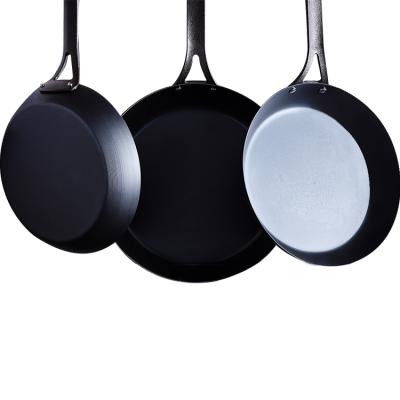 China Sustainable Carbon Steel Chinese Frying Pan With Metal Handle And Single Ear for sale