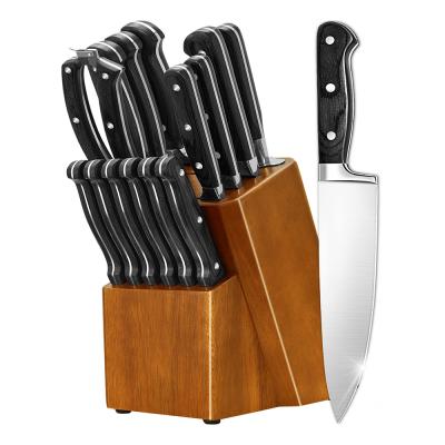 China Amazon CLASSIC Hot Selling Professional Chef 16 Pieces Stainless Steel Kitchen Knife Set With Pakka Wood for sale