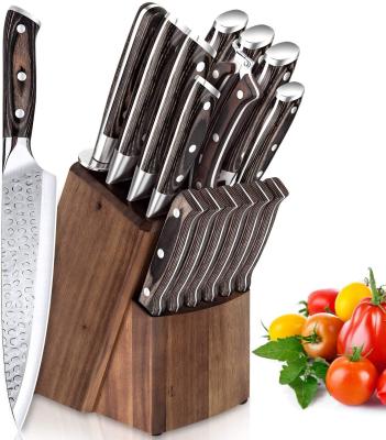 China Sustainable Hot Sales Forged Stainless Steel Kitchen 16 Pieces Pakka Wood Cooking Knives Set for sale