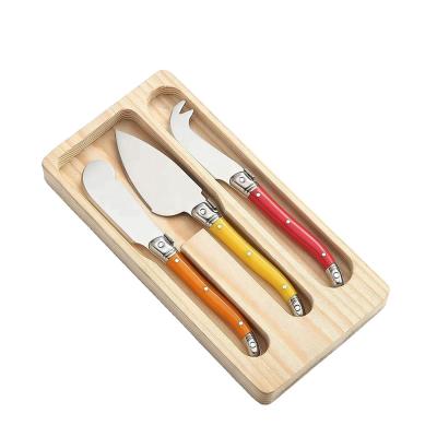 China Sustainable Wooden Case GY011 Laguiole Style 3pcs Cheese Knife Set for sale