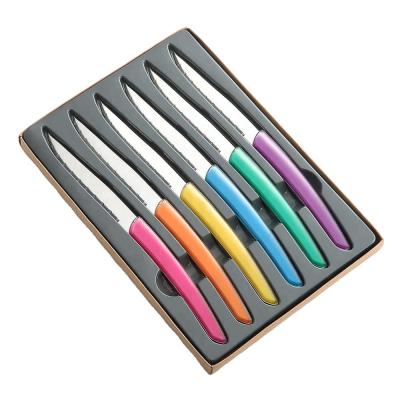 China GY014 Stainless Steel Handle Durable Colorful High Quality Steak Knife Set Laguiole Style 6pcs for sale