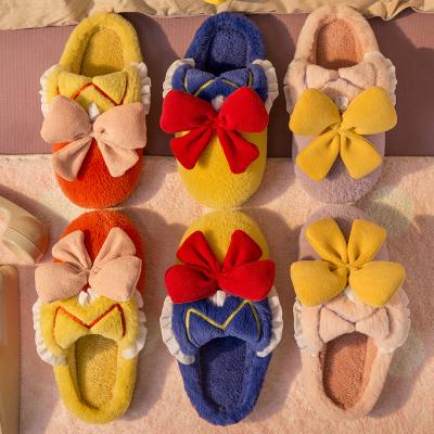 China Fashion Trend Amazon Best Selling Products 2021 Cute Bow Couple Warm Indoor Home Slippers For Woman for sale