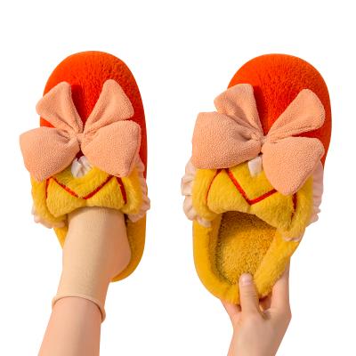 China Hot Selling Plush Bow Plush Fashion Cute Women's Slippers Best Of Amazon Products Fashion Trend Wholesale Cotton Cute Bedroom Women's Slippers for sale