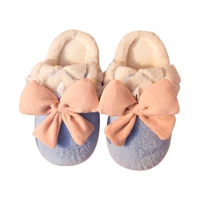 China Newcomers Amazon trend fashion cotton wholesale cute plush girls bedroom women's fashion bow slippers for sale