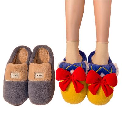 China Fashion Trend Amazon New Arrivals Wholesale Cute Bow Hairy Indoor Non-slip Women's Unisex Slippers for sale