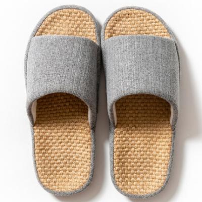 China Lightweight Canvas Men's Family Slippers Platform Indoor Wooden Word Slippers Summer Couples Sandals Non-slip Floor Slippers for sale