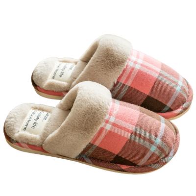 China Simple lightweight plaid slippers ladies autumn and winter household floor daily warm slippers sole and velvet indoor non-slip thick slipper for sale