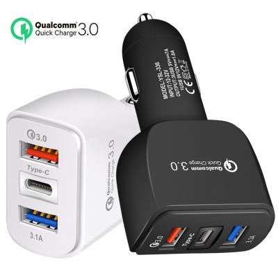 China PD 18W 36W Quick Charging QC3.0 5V 3.1A Dual USB Car Charger 2usb+1Type-C 1 Type-C Port Usb Car Charger for sale