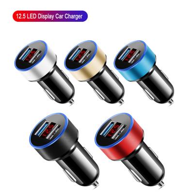 China wholesale Factory Price Left 2 5V 3.1A USB Car Charger With LED Display Fast Charging 2 Port USB Car Charger for sale