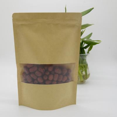 China Recyclable Brown Kraft Paper Bag Zipper Top Bag With Clear Window For Food Packaging for sale