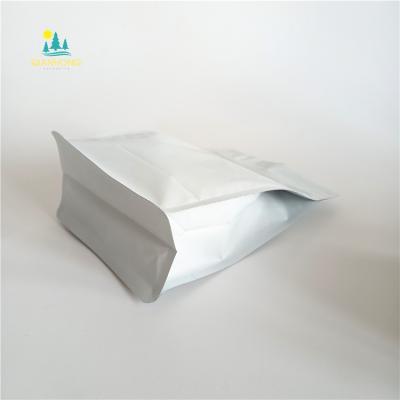 China Block Matte White Square Side Gusset Barrier Flat Bottom Gusset Cafe Food Packaging Bag for sale