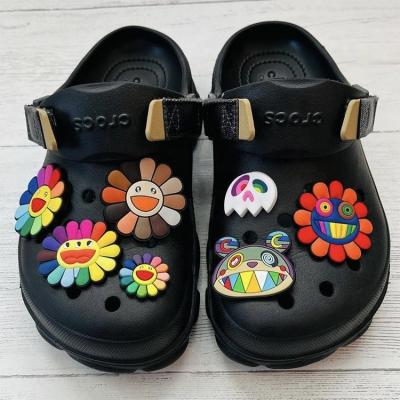 China Lovely Large Size PVC Hoop Accessories Shoe Charms Designer Smile Sunflower Croc Rainbow Flower Acrylic Shoe Charms for sale