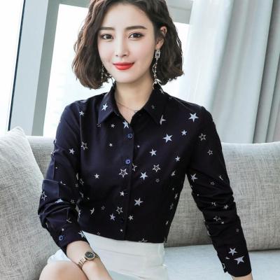 China ZY2370A Anti-pilling Women's Clothing Printed Stretch Chiffon Long Sleeve Blouse for sale