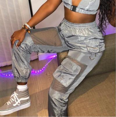 China New Style Anti-static Hot Women's Clothing ZY2321A Patchwork Mesh Pocket Cargo Pants for sale