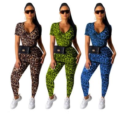 China PJ2057A viable Europe and the United States fashion ladies leopard print short sleeve sets for sale