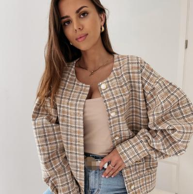 China Fashion\LM0145A autumn and winter jacket lady plaid cardigan coat comfortable long-sleeved short fashion woman clothing for sale