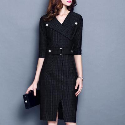 China CL0771A Breathable Women's Plus Size Career Dresses Casual Dress Lady OL Business Medium Sheath Dresses for sale