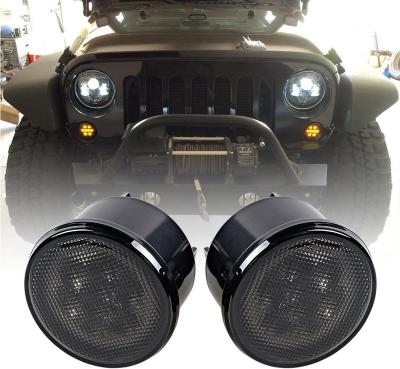 China Waterproof ADT Amber Smoke Front LED Turn Signal Indicator Lights Compatible For 2007-2017 Wrangler JK JKU for sale