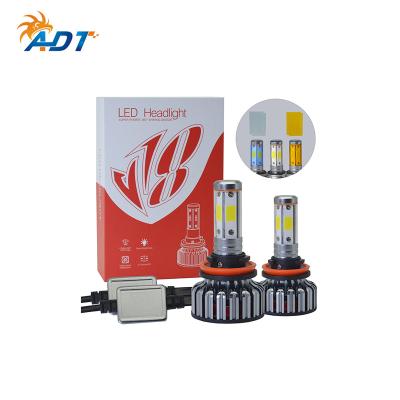 China Low price 48W 4800 lumen 4 side integrated COB fan ADT auto headlight h7 3000K 6500K 8000K DIY free V18 led headlight three color for sale