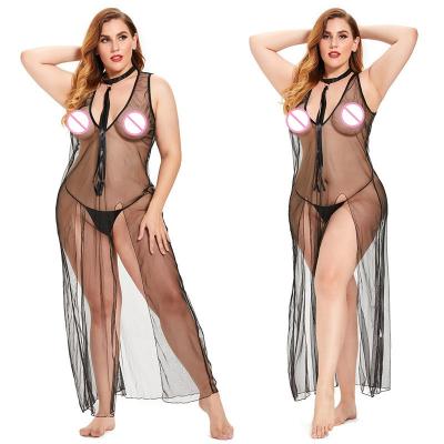 China Spandex/Cotton Plus Size Mesh Night Dress Women Sexy Transparent Lingerie 4xl 5xl 6xl 7xl for sale